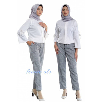 Celana feminin wanita corak kotak
